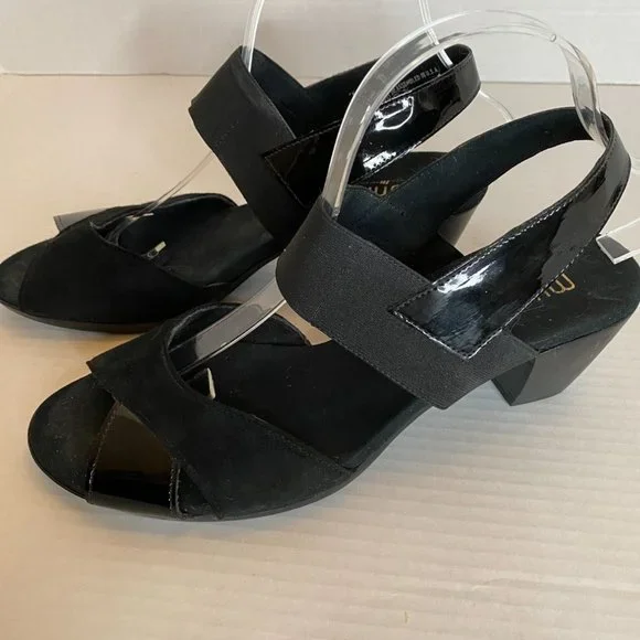 Munro Black Darling Mixed Media Strappy Open Toe Sandals Size 10.5W Elegant